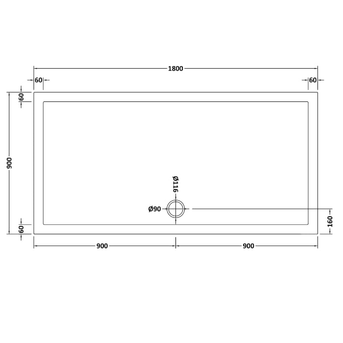 Dezine Slate Grey Rectangular Shower Tray, Side Waste-1800mm x 900mm