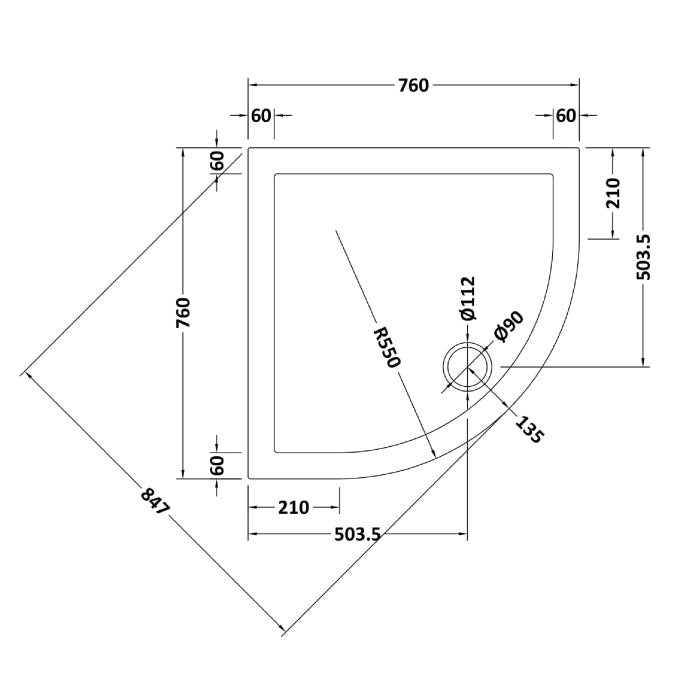 Dezine Slate Grey Quadrant Shower Tray, Corner Waste-760mm x 760mm