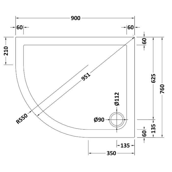 Dezine Slate Grey Left Hand Offset Quadrant Shower Tray, Corner Waste-900mm x 760mm-Left Handed