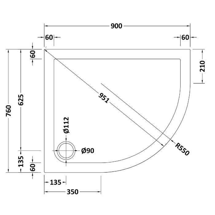 Dezine Slate Grey Left Hand Offset Quadrant Shower Tray, Corner Waste-900mm x 760mm-Right Handed