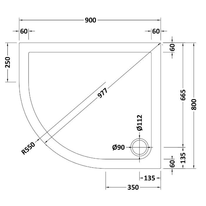 Dezine Slate Grey Left Hand Offset Quadrant Shower Tray, Corner Waste-900mm x 800mm-Left Handed