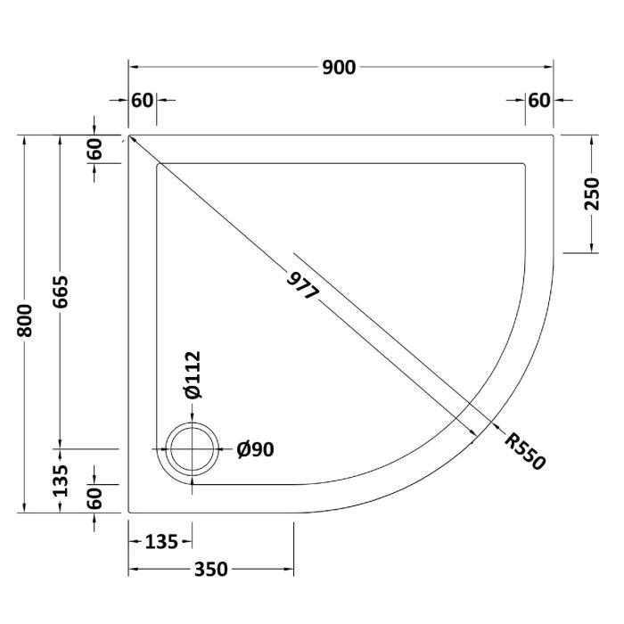 Dezine Slate Grey Left Hand Offset Quadrant Shower Tray, Corner Waste-900mm x 800mm-Right Handed