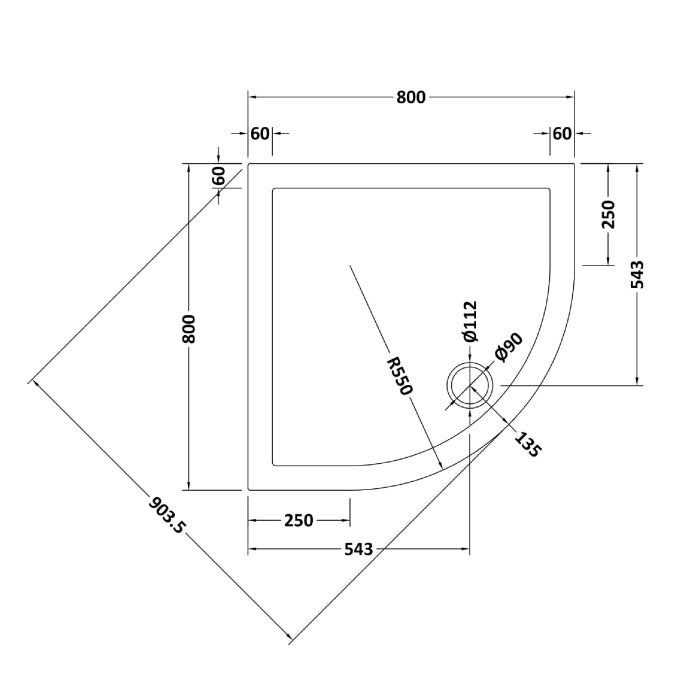 Dezine Slate Grey Quadrant Shower Tray, Corner Waste-800mm x 800mm