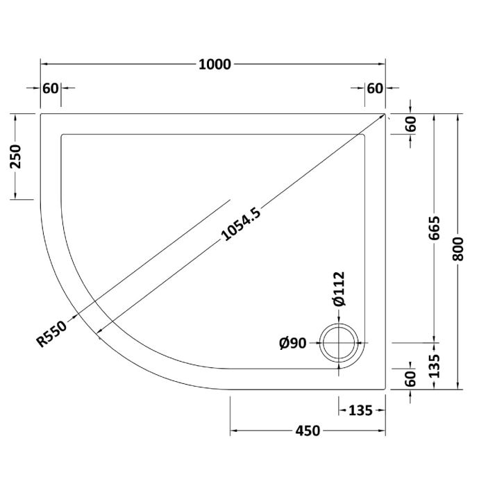 Dezine Slate Grey Left Hand Offset Quadrant Shower Tray, Corner Waste-1000mm x 800mm-Left Handed