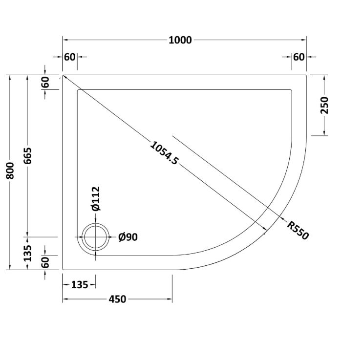 Dezine Slate Grey Left Hand Offset Quadrant Shower Tray, Corner Waste-1000mm x 800mm-Right Handed