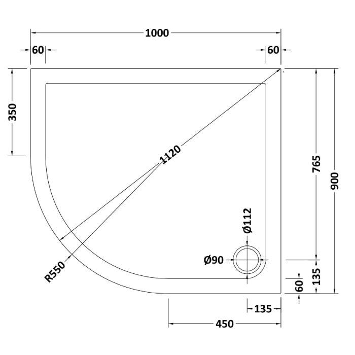 Dezine Slate Grey Left Hand Offset Quadrant Shower Tray, Corner Waste-1000mm x 900mm-Left Handed