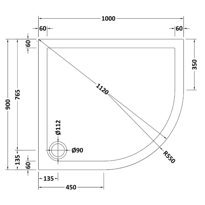 Dezine Slate Grey Left Hand Offset Quadrant Shower Tray, Corner Waste-1000mm x 900mm-Right Handed