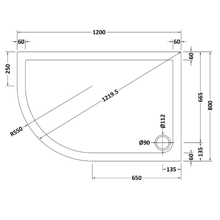 Dezine Slate Grey Left Hand Offset Quadrant Shower Tray, Corner Waste-1200mm x 800mm-Left Handed