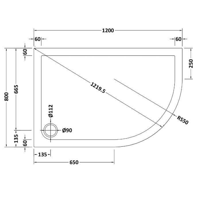 Dezine Slate Grey Left Hand Offset Quadrant Shower Tray, Corner Waste-1200mm x 800mm-Right Handed