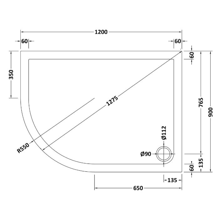 Dezine Slate Grey Left Hand Offset Quadrant Shower Tray, Corner Waste-1200mm x 900mm-Left Handed