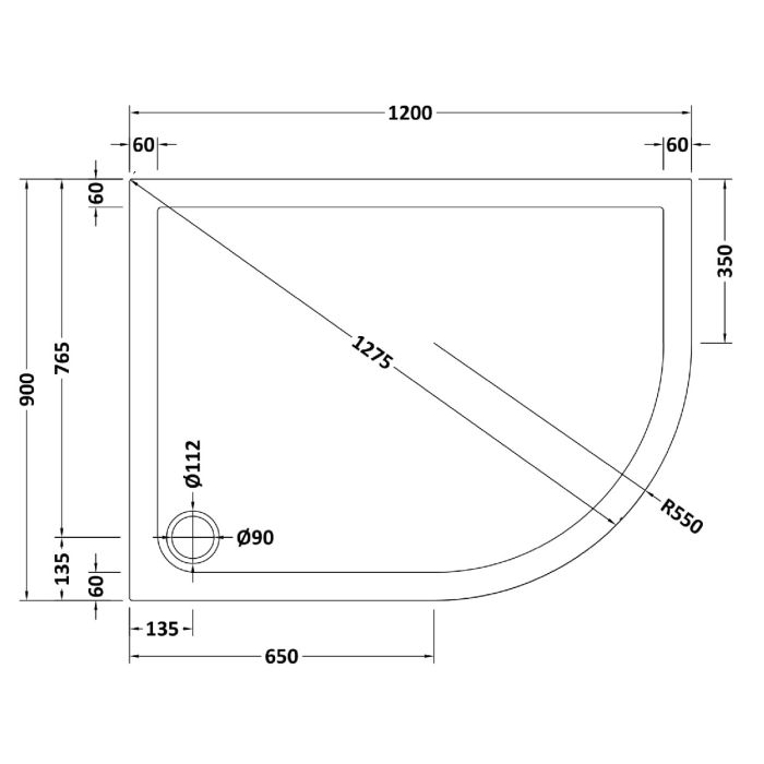 Dezine Slate Grey Left Hand Offset Quadrant Shower Tray, Corner Waste-1200mm x 900mm-Right Handed