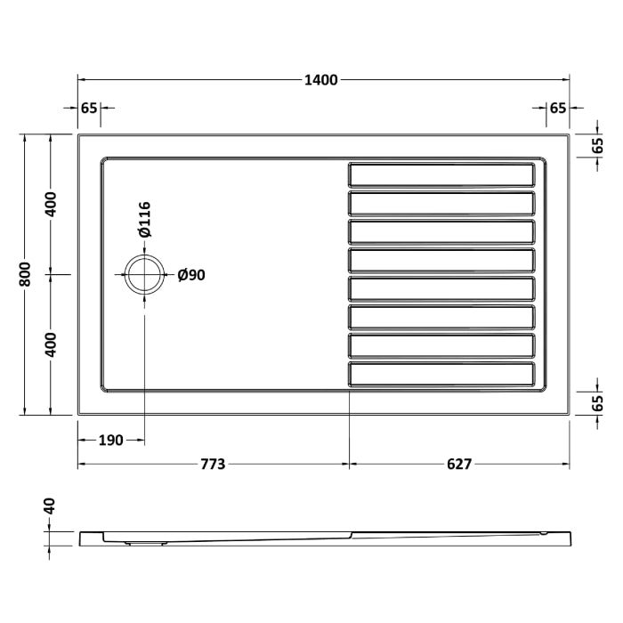 Dezine Slate Grey Walk In Shower Tray, End Waste-1400mm x 800mm