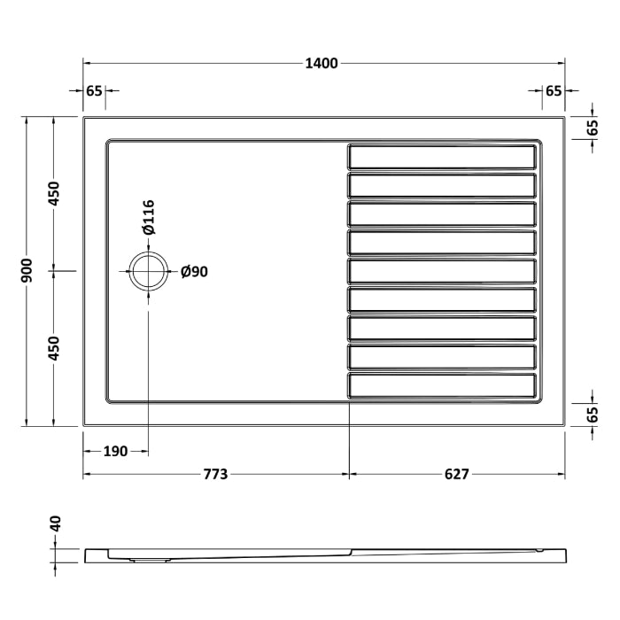 Dezine Slate Grey Walk In Shower Tray, End Waste-1400mm x 900mm