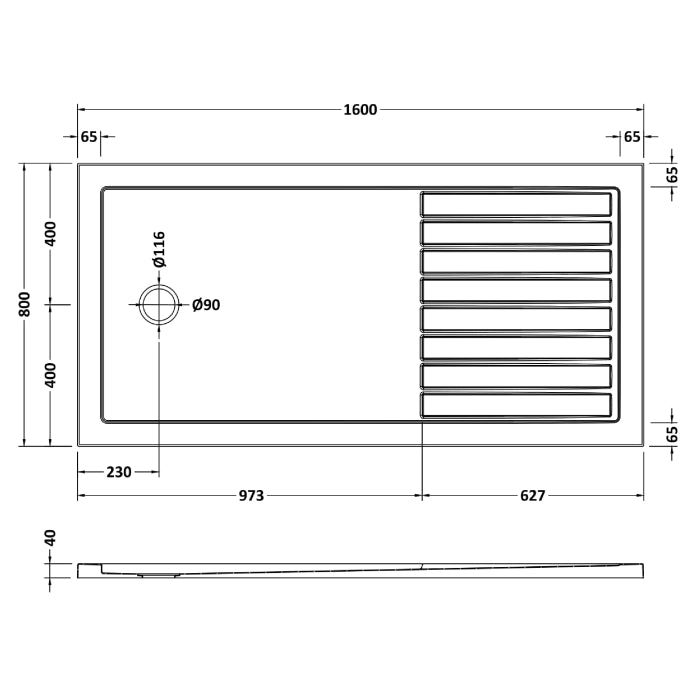 Dezine Slate Grey Walk In Shower Tray, End Waste-1600mm x 800mm