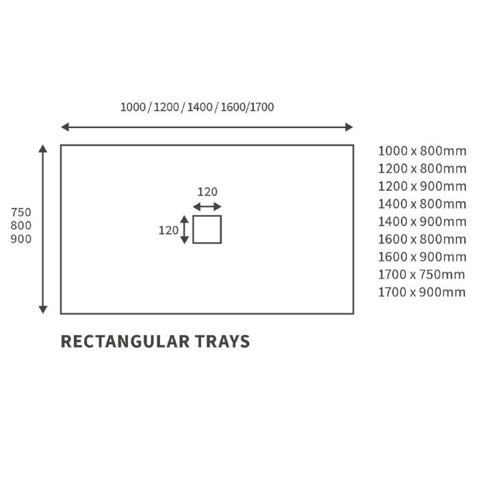 Dezine 25mm Anthracite Rectangular Slate Shower Tray, Center Waste-1200mm x 900mm