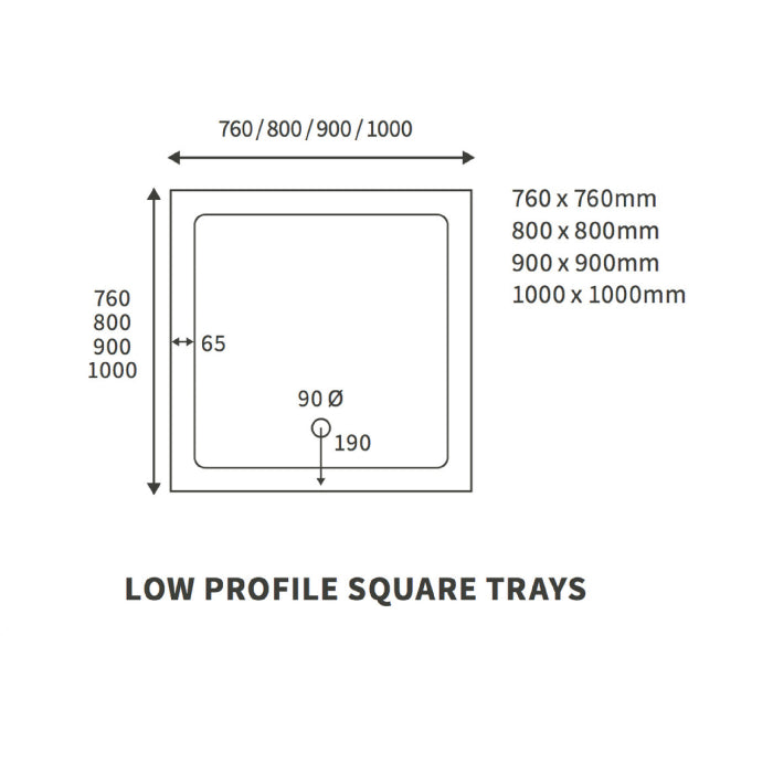 Dezine 25mm Square Slim Shower Tray, Center Waste-900mm x 900mm