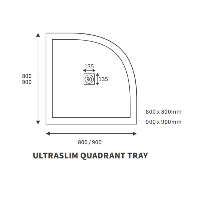 Dezine 25mm Quadrant Slim Shower Tray, Center Waste-900mm x 900mm