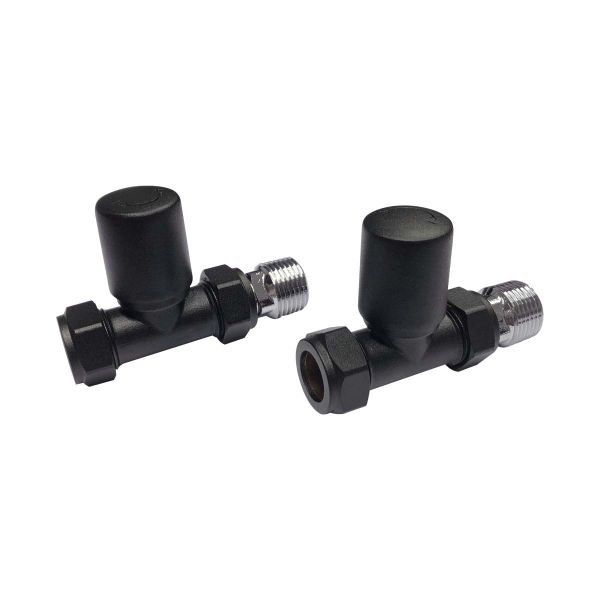 Dezine Designer Straight Towel Rail Valves Pair - Black