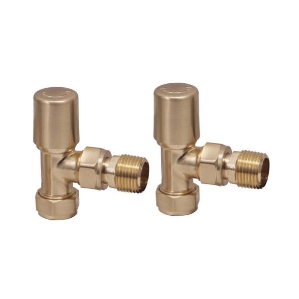 Dezine Designer Angled Towel Rail Valves Pair - Brushed Brass