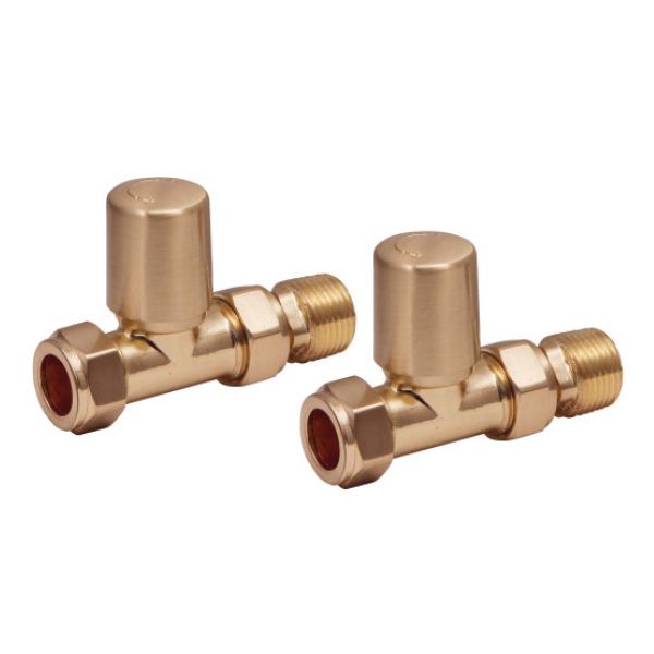 Dezine Designer Straight Towel Rail Valves Pair - Brushed Brass