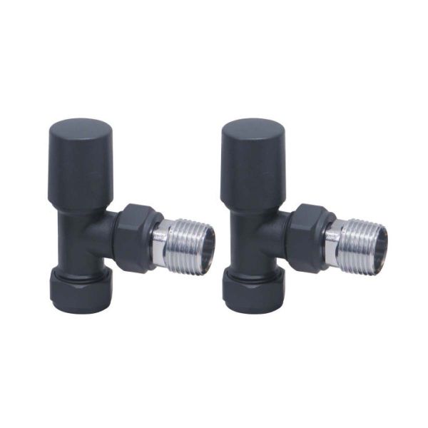 Dezine Designer Angled Towel Rail Valves Pair - Carbon Anthracite