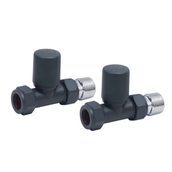 Dezine Designer Straight Towel Rail Valves Pair - Carbon Anthracite