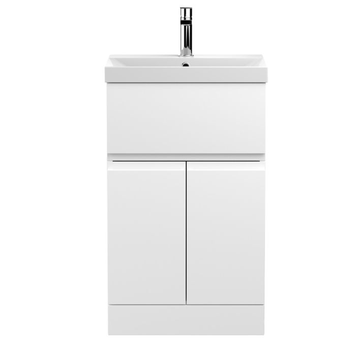 Dezine Dove 500mm Satin White Floor Standing Vanity Unit, with Top Drawer