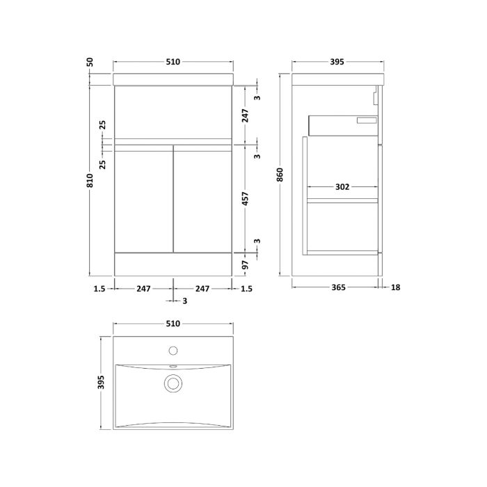 Dezine Dove 500mm Satin White Floor Standing Vanity Unit, with Top Drawer