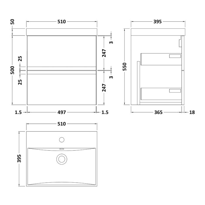 Dezine Dove 500mm Satin White Stort Hung Vanity Unit