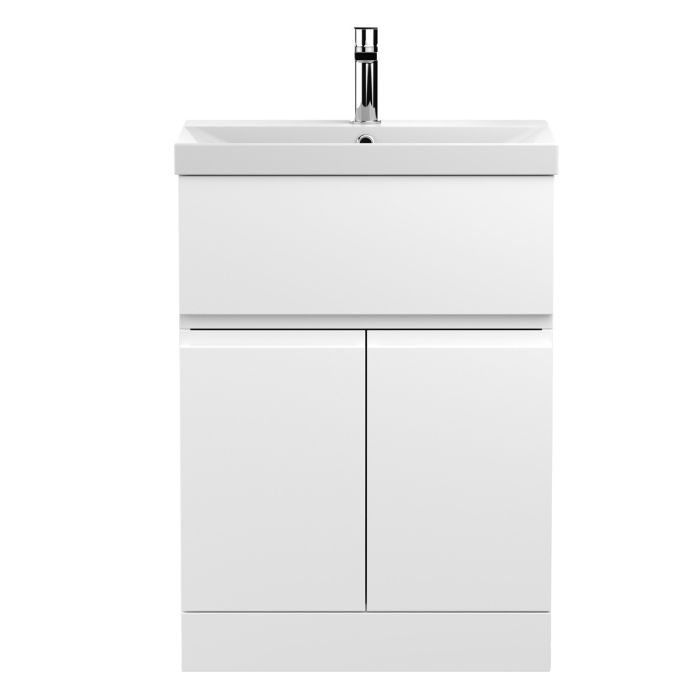 Dezine Dove 600mm Satin White Floor Standing Vanity Unit, with Top Drawer