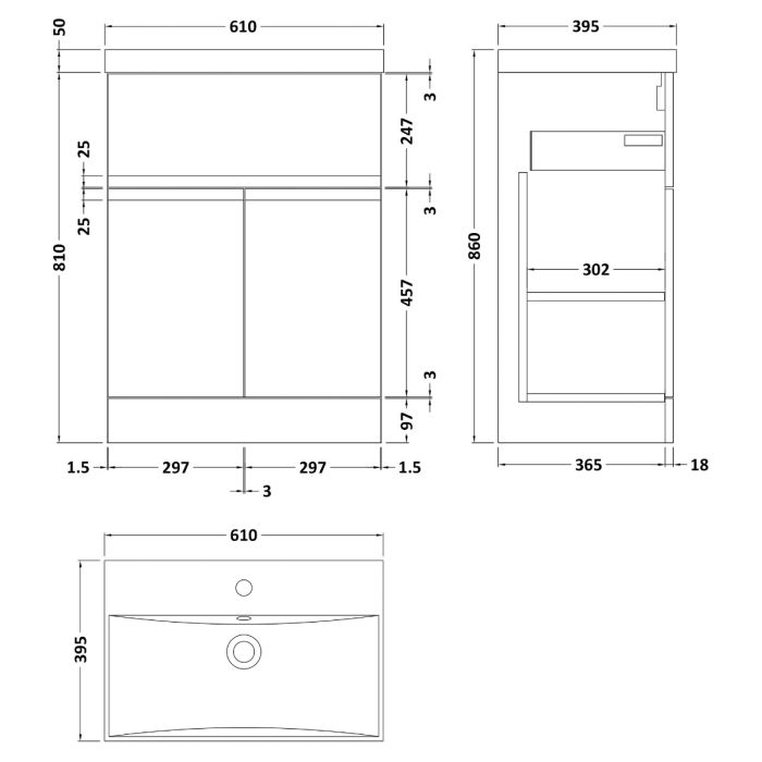 Dezine Dove 600mm Satin White Floor Standing Vanity Unit, with Top Drawer