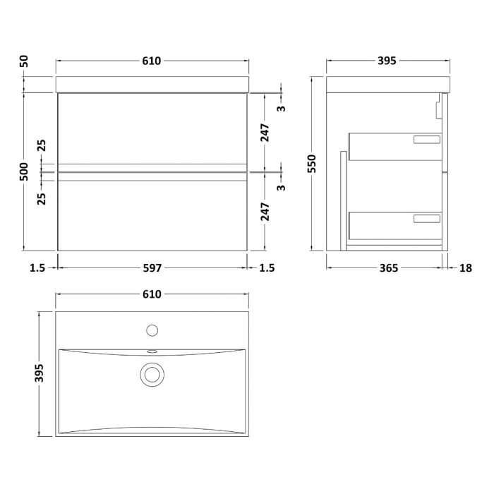 Dezine Dove 600mm Satin White Stort Hung Vanity Unit