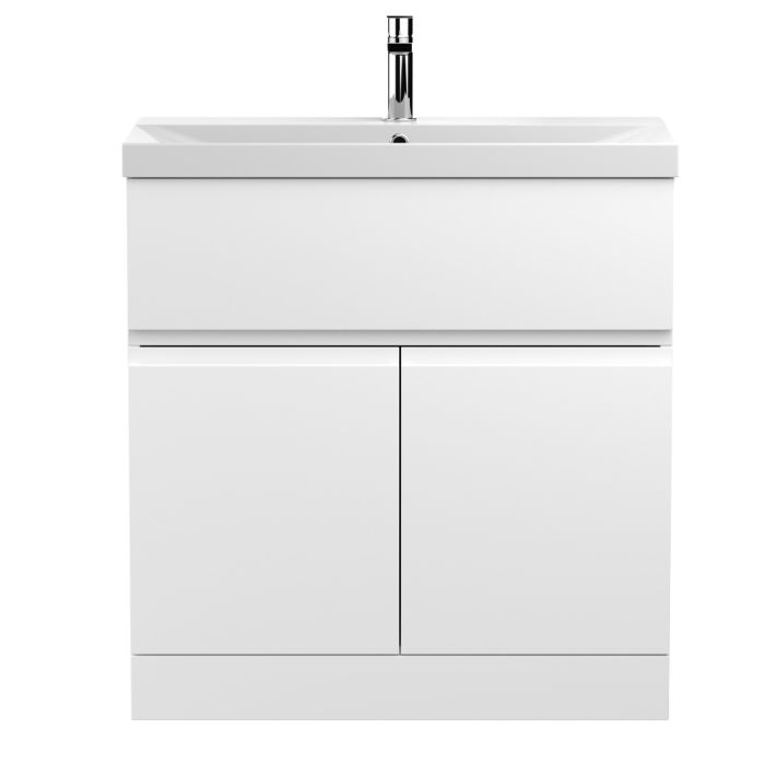 Dezine Dove 800mm Satin White Floor Standing Vanity Unit, with Top Drawer