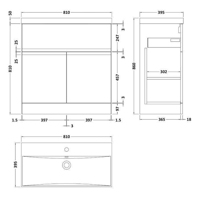 Dezine Dove 800mm Satin White Floor Standing Vanity Unit, with Top Drawer