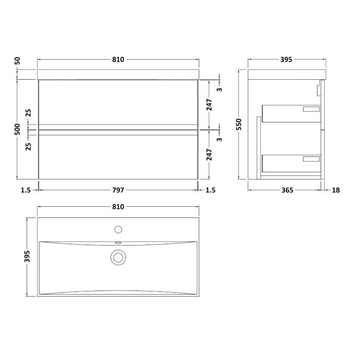 Dezine Dove 800mm Satin White Stort Hung Vanity Unit