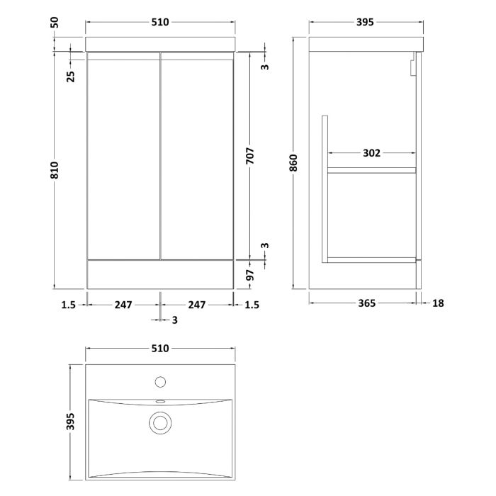 Dezine Dove 500mm Satin White Floor Standing Vanity Unit