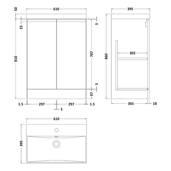 Dezine Dove 600mm Satin White Floor Standing Vanity Unit