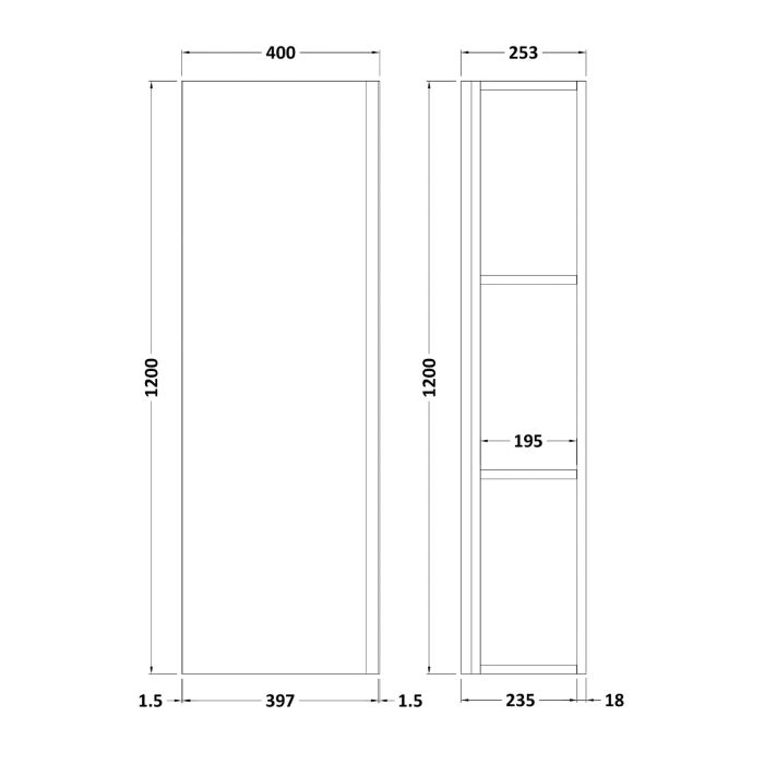 Dezine Dove 400mm Satin White Tall Cupboard