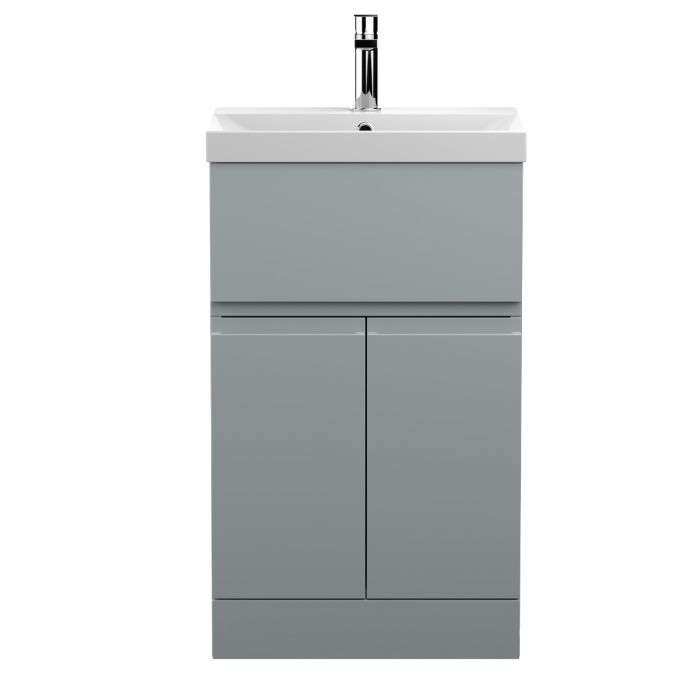 Dezine Dove 500mm Satin Grey Floor Standing Vanity Unit, with Top Drawer