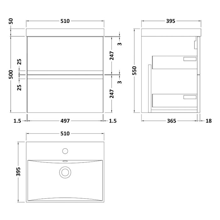 Dezine Dove 500mm Satin Grey Stort Hung Vanity Unit