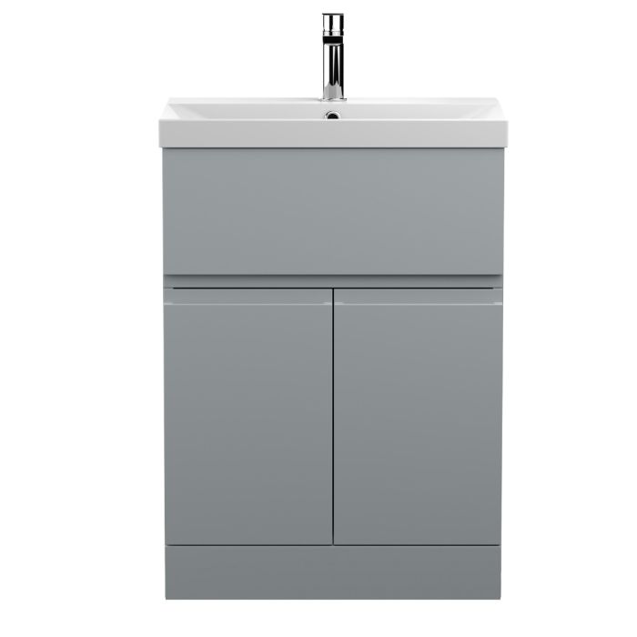 Dezine Dove 600mm Satin Grey Floor Standing Vanity Unit, with Top Drawer