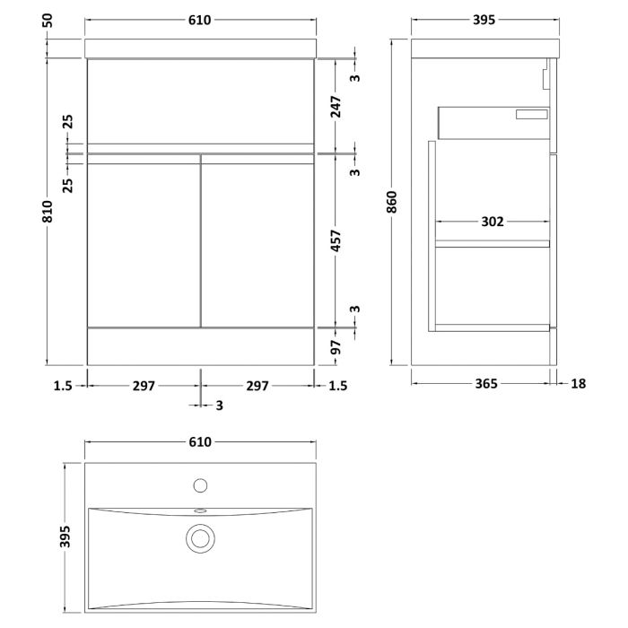 Dezine Dove 600mm Satin Grey Floor Standing Vanity Unit, with Top Drawer