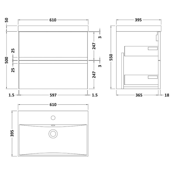 Dezine Dove 600mm Satin Grey Stort Hung Vanity Unit