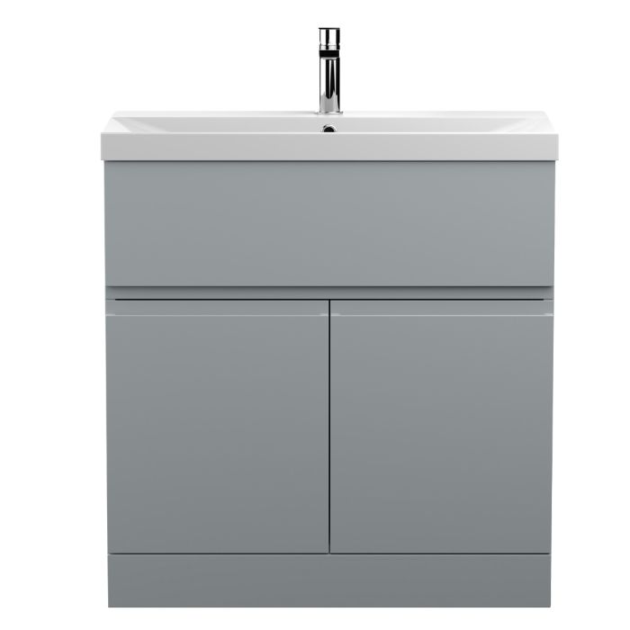 Dezine Dove 800mm Satin Grey Floor Standing Vanity Unit, with Top Drawer