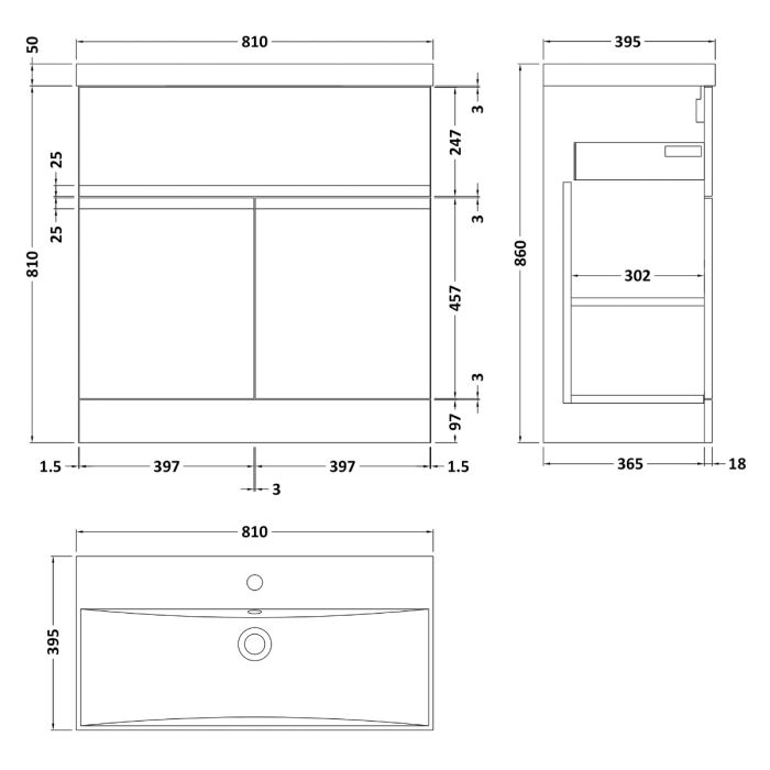 Dezine Dove 800mm Satin Grey Floor Standing Vanity Unit, with Top Drawer