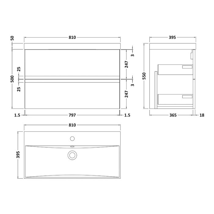 Dezine Dove 800mm Satin Grey Stort Hung Vanity Unit