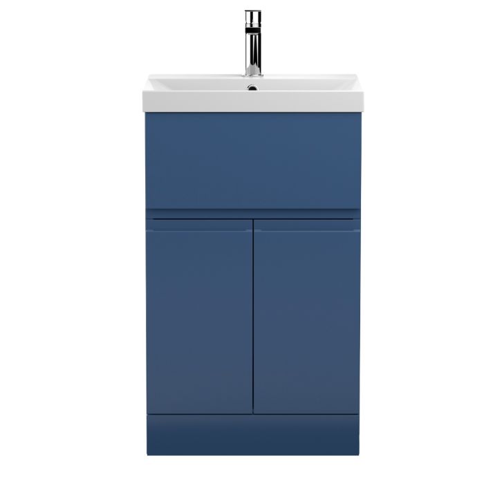 Dezine Dove 500mm Satin Blue Floor Standing Vanity Unit, with Top Drawer