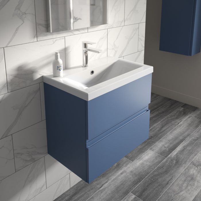 Dezine Dove 500mm Satin Blue Stort Hung Vanity Unit