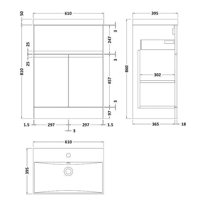 Dezine Dove 600mm Satin Blue Floor Standing Vanity Unit, with Top Drawer