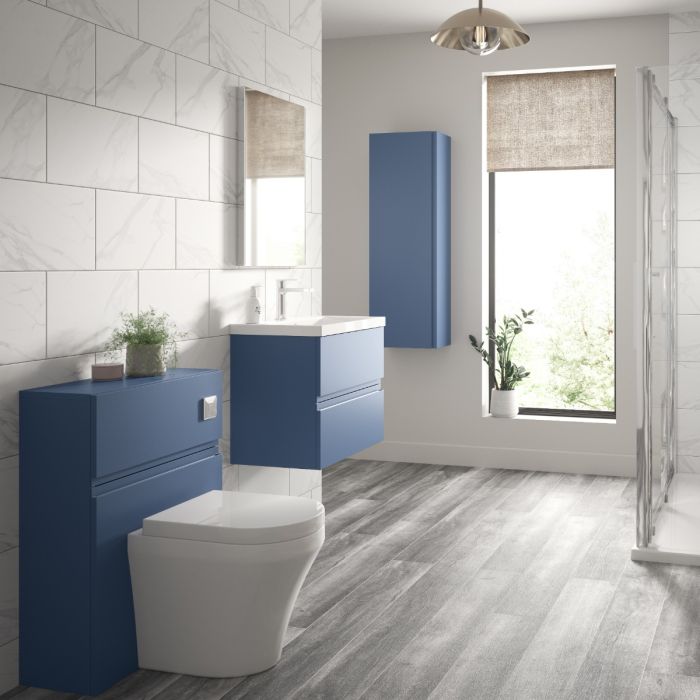 Dezine Dove 600mm Satin Blue Stort Hung Vanity Unit